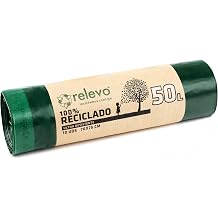 Relevo 50L Bin Bags Made from 100% Recycled Material. Dimensions 70 cm x 75 cm. Includes 10 Bin Liners 50L