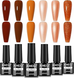 AIMEILI Autumn Gel Nail Polish Set 6pcs, Cruelty Free, Vegan, Soak Off UV LED Gel Nail Polish Nail Art Manicure Salon DIY for Women - Kit 100