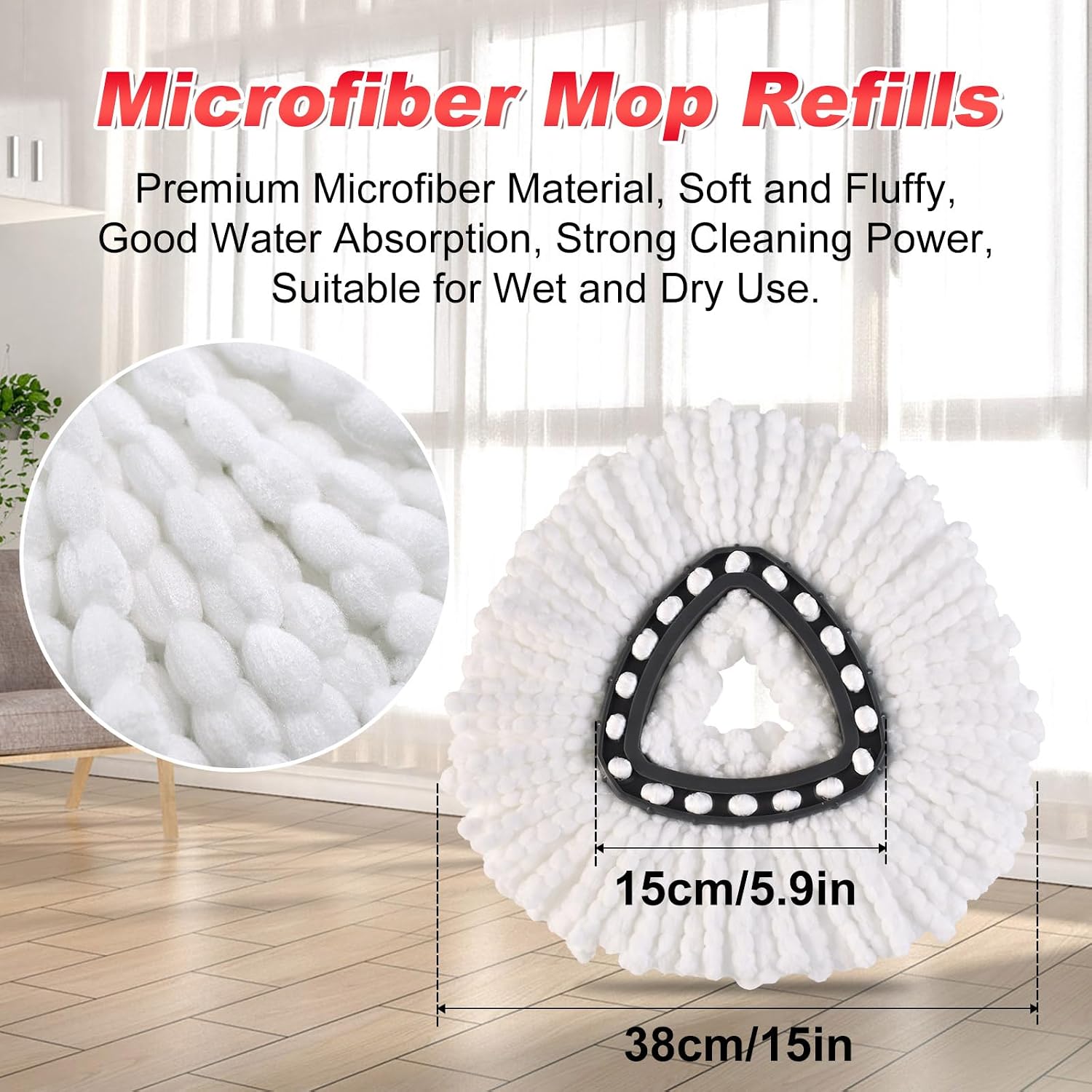 Mop Heads Replacement for Ocedar Easywring 1 Tank Spin Mops Replace Heads for O-Cedar 1 Tank Include 2 Pack Microfiber Mopping Refill 1 Red Chenille Pad 1 Scrubber Brush & 1 Mop Base for Home Cleaning