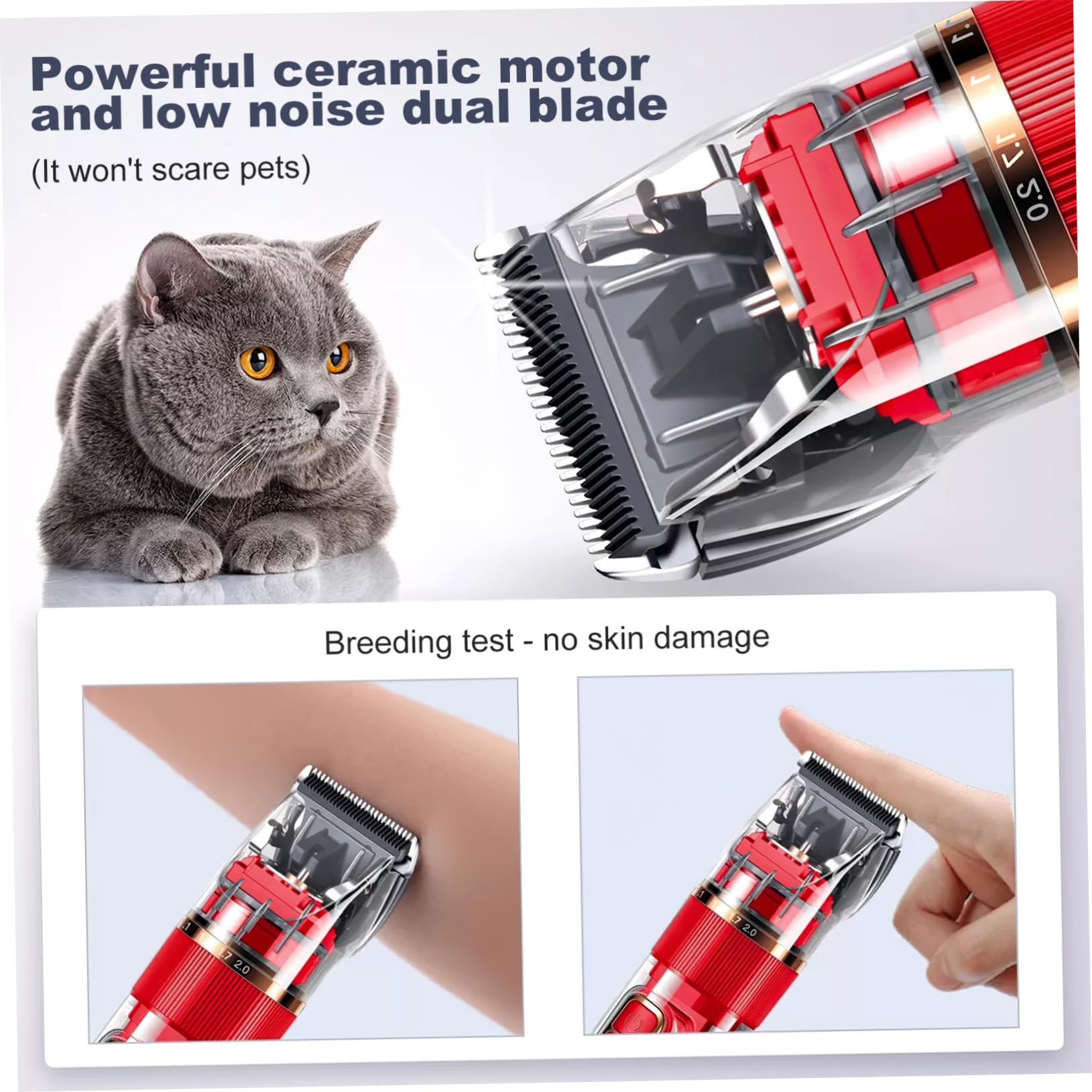 Totority 1Set Rechargeable Dog Grooming Clipper Low Noise Cordless Trimmer for Cats Dogs Washable Design LED Screen Multiple Guide Combs Included for Easy Grooming