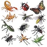 SIENON 12Pcs Realistic Insect Toys Figures, Large Plastic Bugs with Ladybug Bee Butterfly Ant Cricket Mantis Scorpion Spider for Kids Educational School Project Halloween Birthday Cake Party Favors