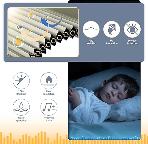 Miniatura 3 de Boolegon Persianas celulares opacas sin cordones, con aislamiento térmico, persianas de panal para ventanas, beige, 21 pulgadas de ancho x 48