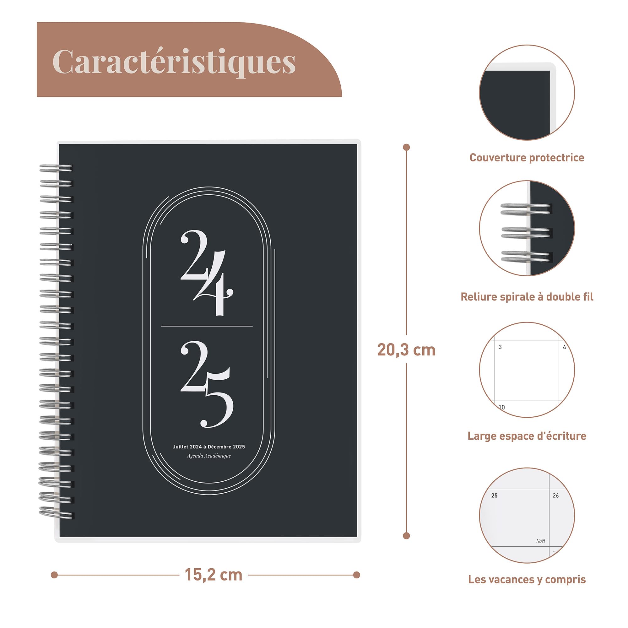 Agenda settimanale e mensile,Agenda 2025, Agenda portatile per libri di