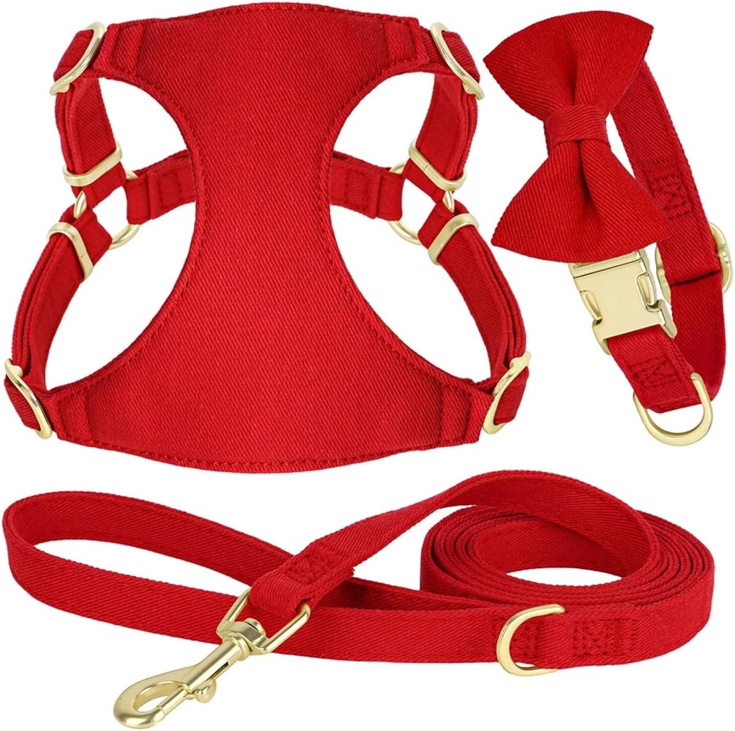 Soft Comfortable Pug Chihuahua Yorkshire Collar Harness Leash Set with Bow Adjustable Dog Harness for Small Medium Dogs,Purple,S