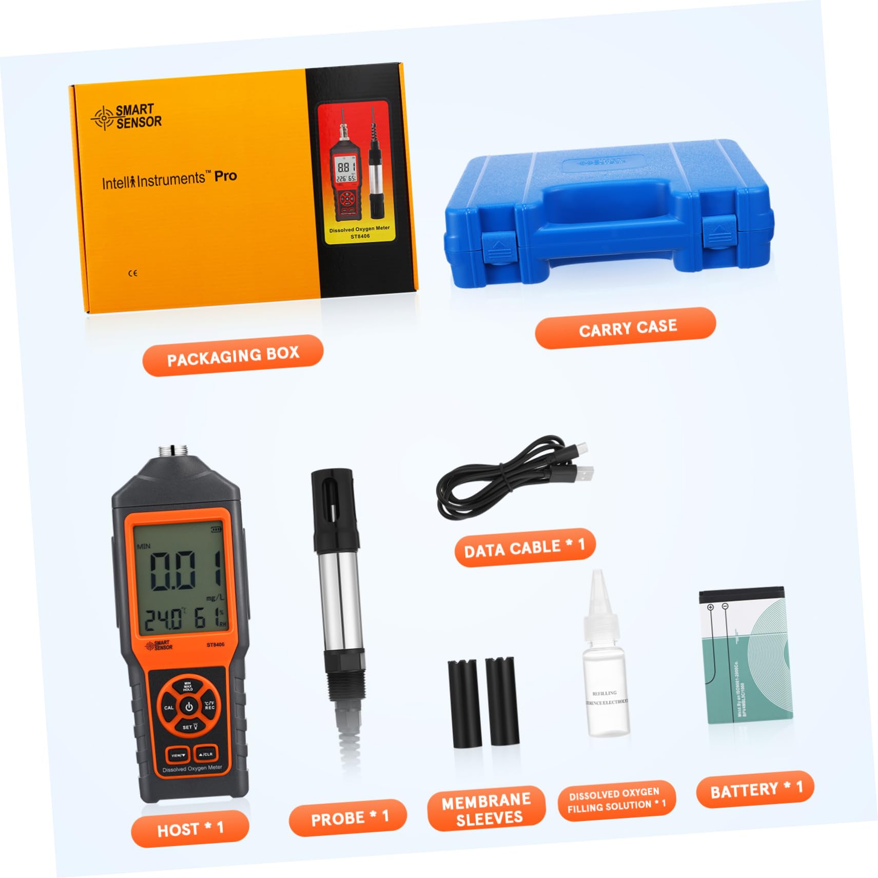 UKCOCO Medidor De Oxígeno Disuelto Portátil para Acuario Kit De Análisis De Agua con Estuche De Transporte Medidor De Oxígeno para Pecera De Saturación De para Agua
