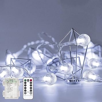 Metaku Cool White Globe String Lights Fairy Light 26ft 60LED & Remote