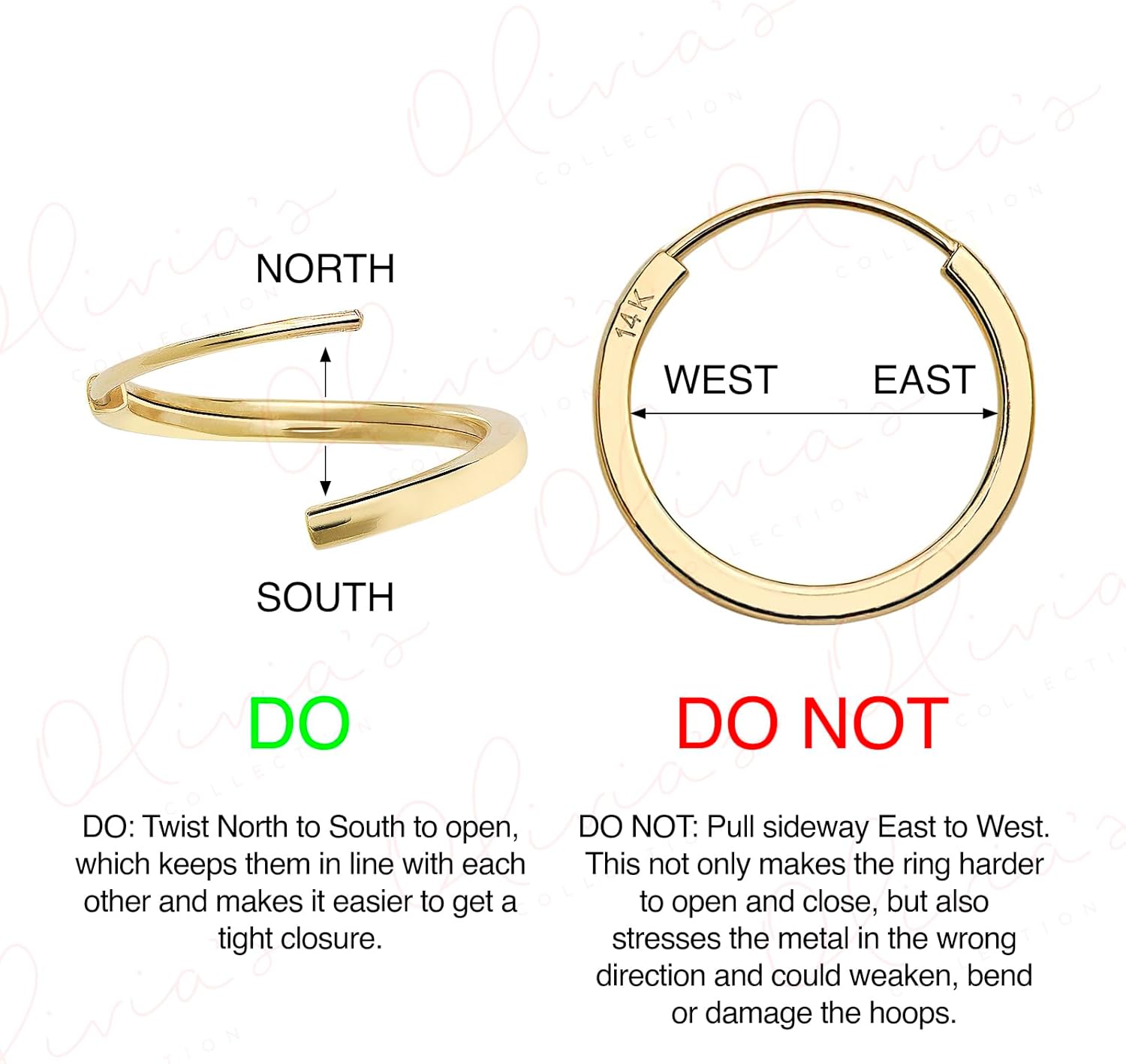 Olivia's Collection 14K White or Yellow Gold Lightweight Square Endless Hoop Earrings (10–20mm), True 1.0mm Width, Perfect for Lobe, Upperlobe Piercings, Unisex Design for Women, Men, and Teens - Image 4