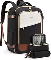 Vista 9 de LOVEVOOK - Mochila de viaje para mujer, mochila de 40 l para llevar en avión, Beige-Marrón