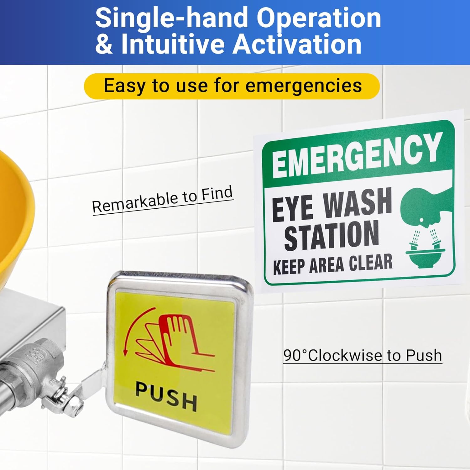 Emergency ABS Wall Mounted Eye Wash Station, 304 Stainless Steel - OSHA Approved Eyewash Kit - for Lab & Industrial Safety