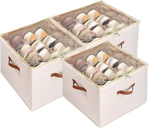 Miniatura 14 de Organizador de Zapatos para Armario, Paquete de 2 Contenedores de Almacenamiento de Zapatos con Cubierta Transparente, Divisores Ajustables que