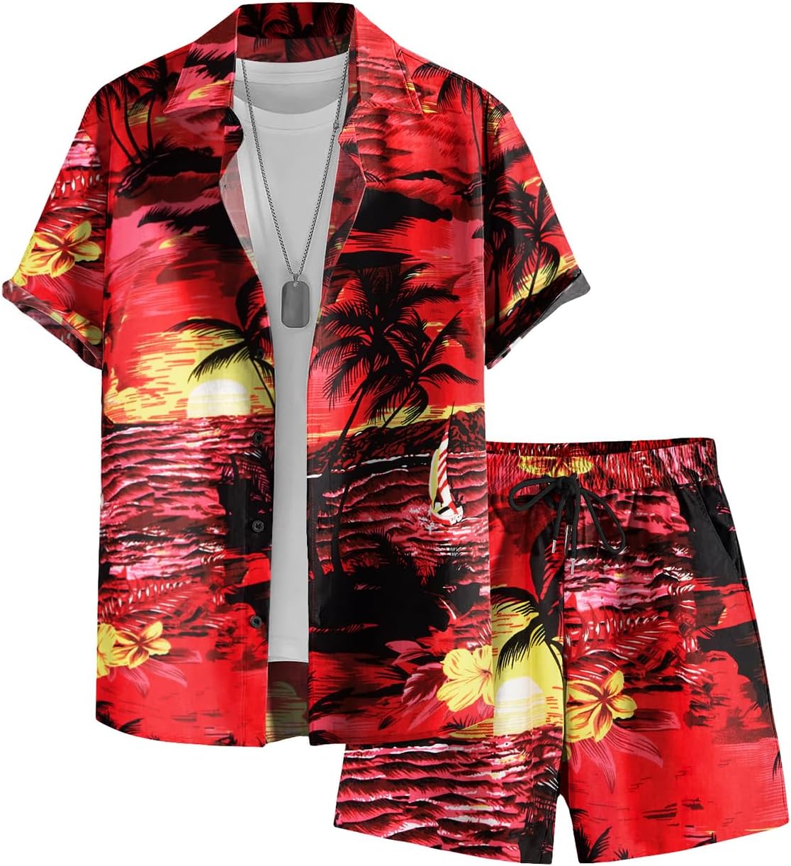EISHOPEER Men's Flower Button Down Hawaiian Sets Casual Short Sleeve Shirt and Shorts Outfits