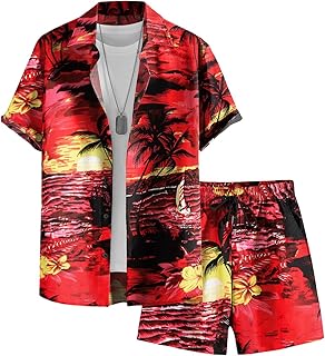 Men's Flower Button Down Hawaiian Sets Casual Short Sleeve Shirt and Shorts Outfits