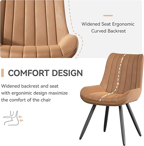 Miniatura 4 de Juego de 4 sillas de comedor, modernas de mediados de siglo con cojín suave, cómodas sillas de comedor de tela tapizada para cocina, color marrón