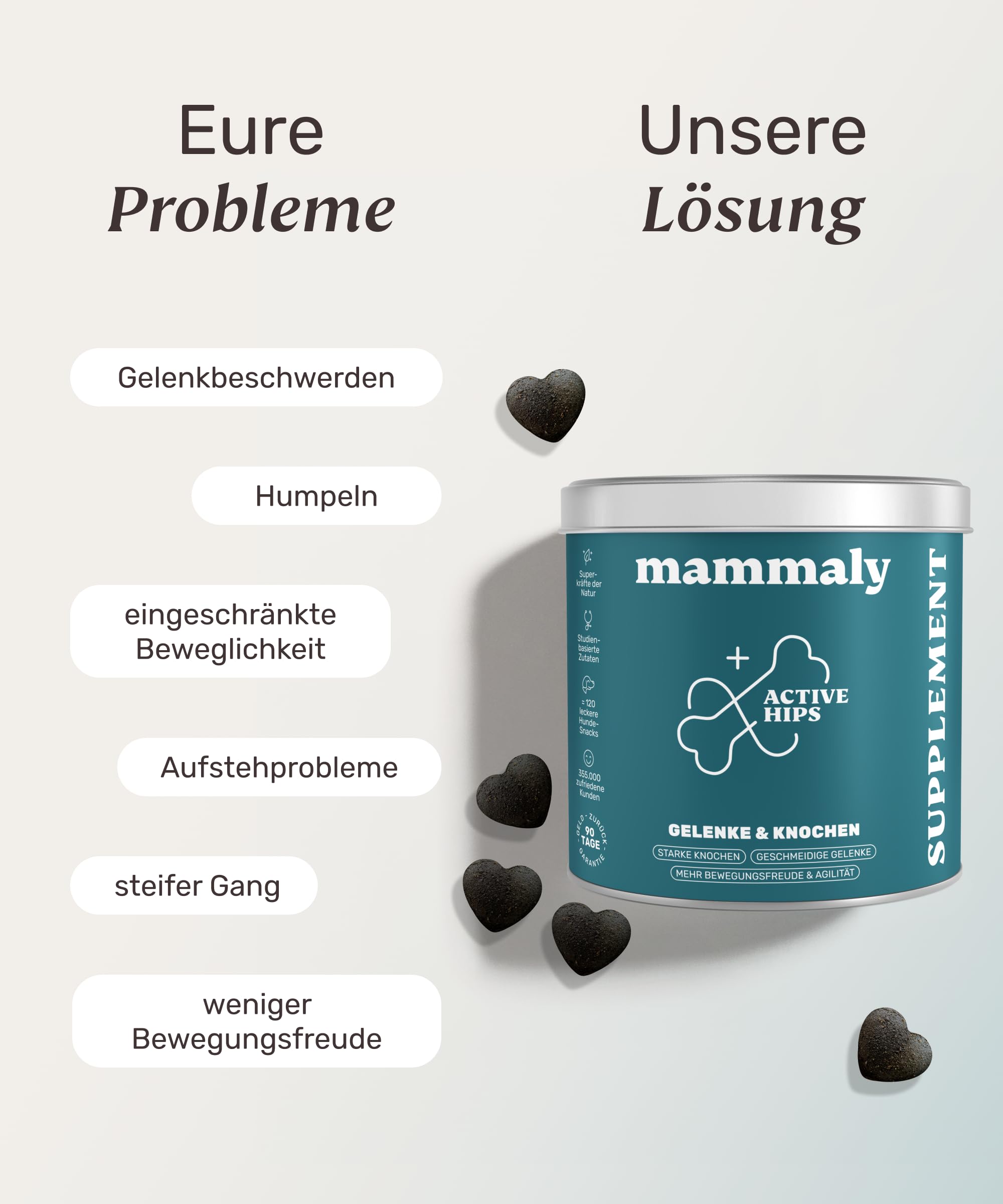 11-in-1 Grünlippmuschel Hund Gelenktabletten - Active Hips 110 Leckerli (325g) von mammaly - Gelenk- & Knochenschutz für Hunde - Praktische Alternative zu Kapseln & Grünlippmuschelpulver für Senior
