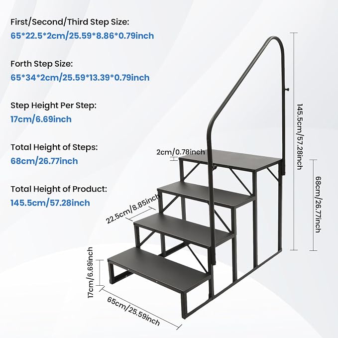 Escalera RV con barandilla de acero resistente y 4 peldaños antideslizantes miniatura 2