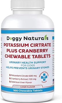 Potassium Citrate Plus Cranberry Supplement for Dogs 100 Tablets - Urinary Tract Support-Helps Deter Formation of Calcium Oxalate Stones - Deters Bladder & Kidney Stones Made in U.S.A