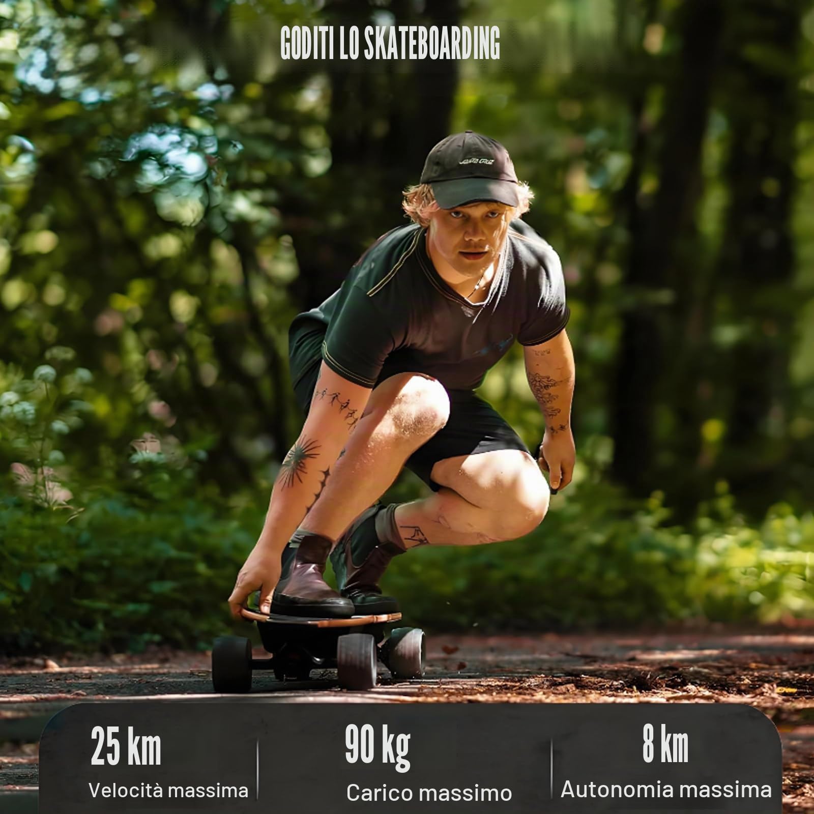 Skateboard Elettrico Longboard per Tutti I Terreni con Telecomando,25 Km (15,6 mph) con Batteria da 4400 mAh,Autonomia di 8 Km (9,4 Miglia),Frenata Fluida E Controllo A 4 velocità TypeA
