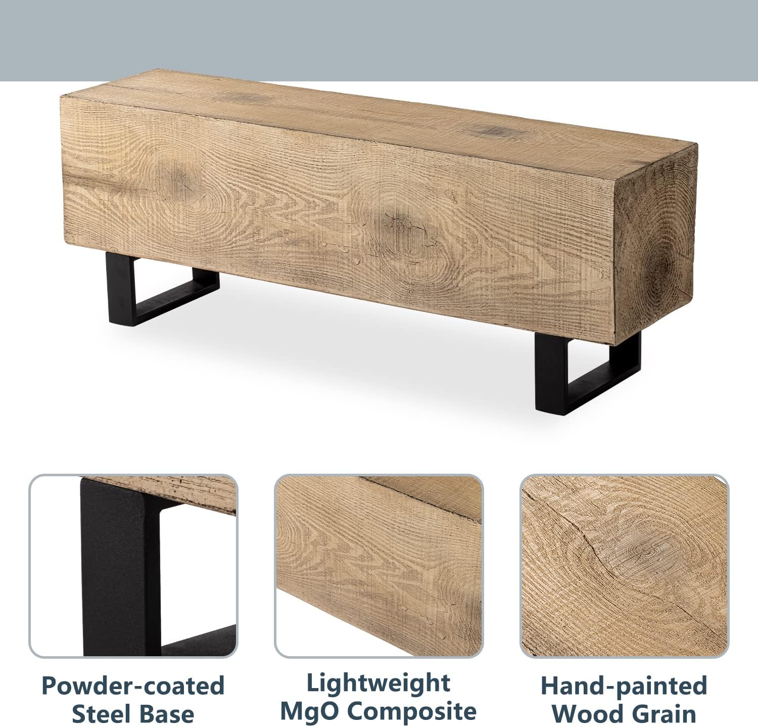 COSIEST Patio Log Bench, 48.4 x 11.8” Outdoor Benchs, Rectangular MgO Garden Bench, Rustic Benchs for Yard or Lawn, Light Oak