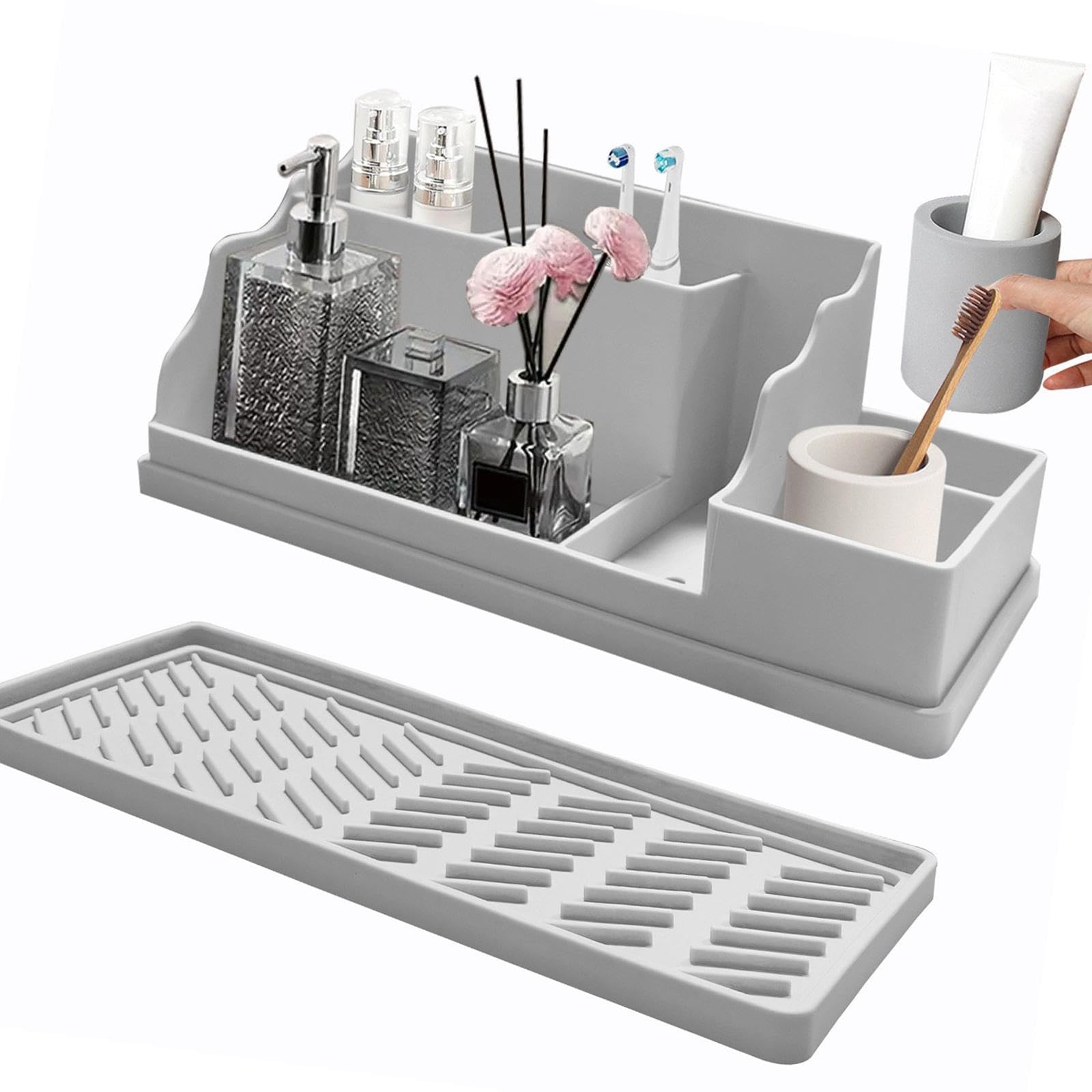 Kaeltsyn Space Saving Cosmetic Keeper Adhesive Mount Arranges Makeup Brushes Skincare Products Smooth and Trendy Cosmetic Planner Storage Including Drain Tray