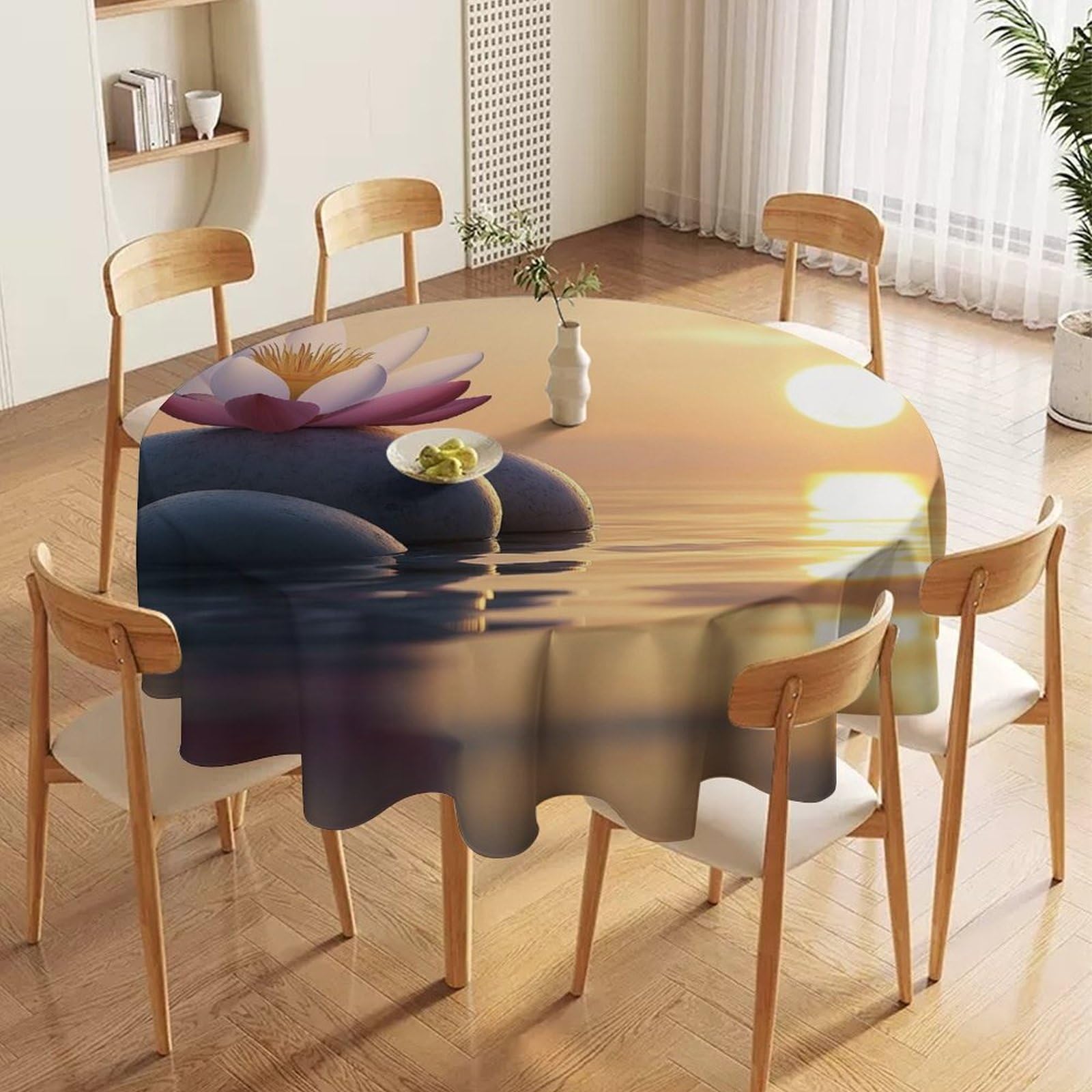 ORDOBO 3D Print Round Tablecloth - Swan Rose Fashion Waterproof Dust-Proof Table Cover For Dinner Kitchen Holiday Home Protect Table Decoration 127X127Cm