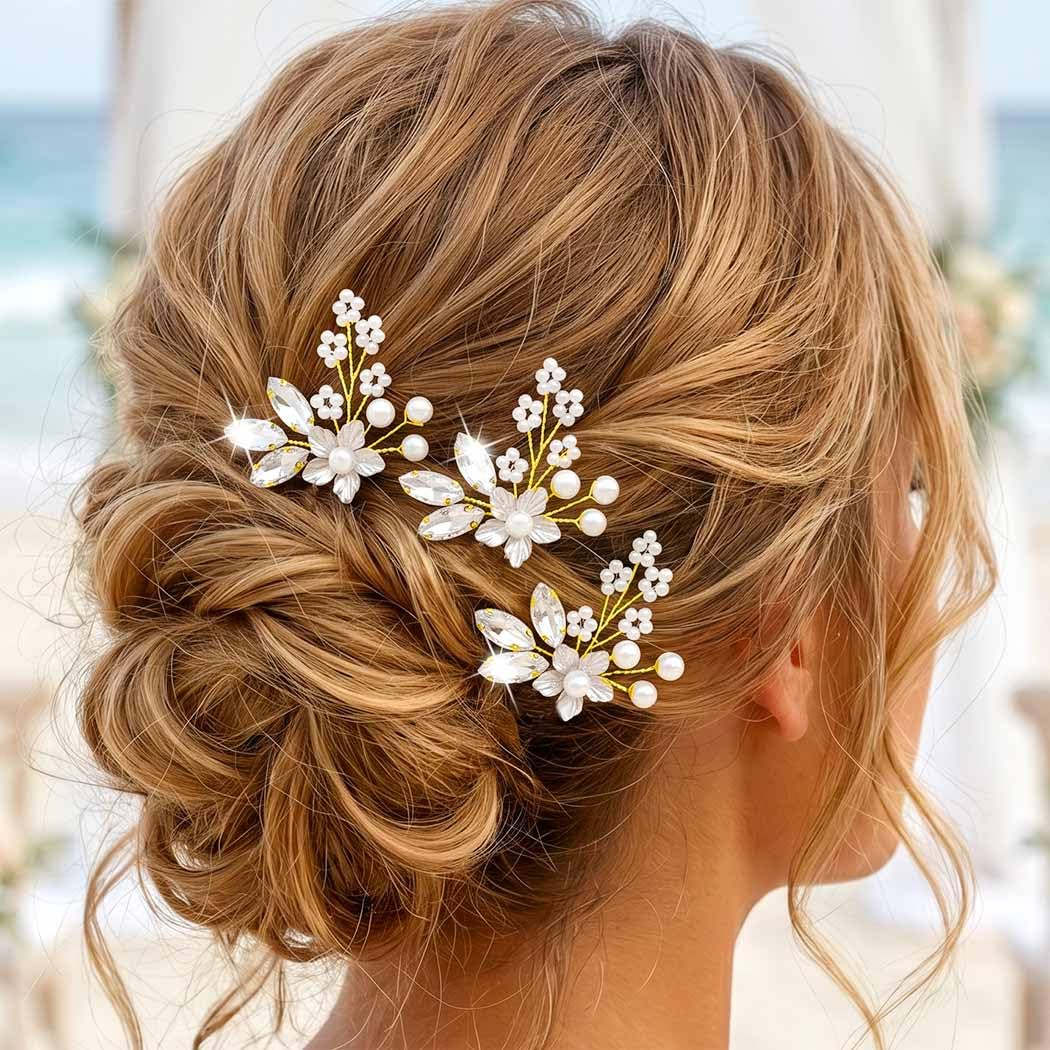 HEREAD Flower Wedding Hair Pins Bridal Accessories for Women(Pack of 3)