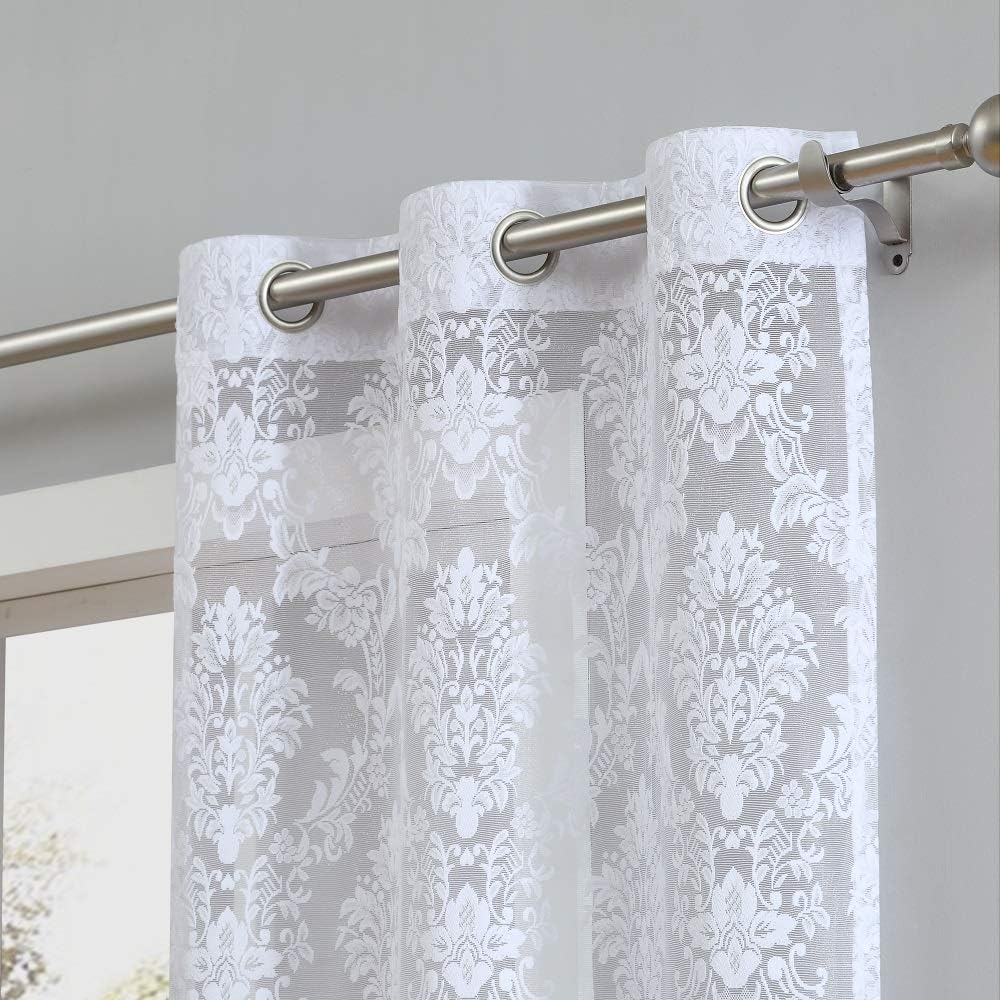 Warm Home Designs Pair of Standard Length 38" x 84" White Color Knitted Lace Curtains with 6 Grommets per Panel. Total Width 76". Chic, Flowing Design at Affordable Price. LI White 84"