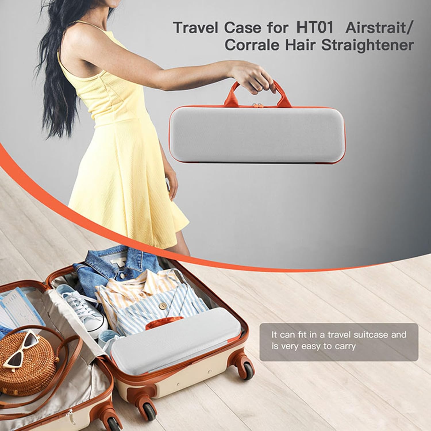 Hard Carry Case for Airstrait HT01 Hair Dryer Straightener, with Silicone Insulated Mat Portable Travel Storage Case Shockproof Waterproof EVA Protective Bag for Home Vacation(Gray)