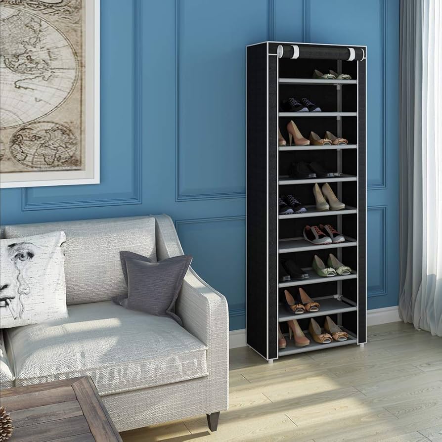 10段 壁掛けシューズラック 大容量56×21×151cm (ブラック )9 10段 壁掛けシューズラック 大容量56×21×151cm (ブラック )