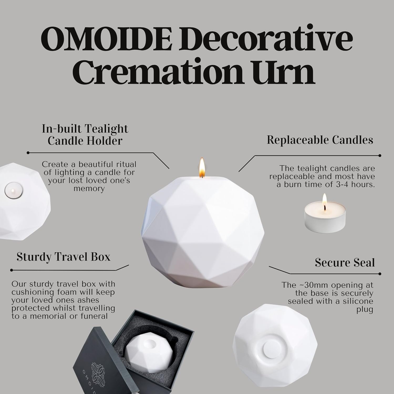 Handmade White Ceramic Decorative Urn – Large Cremation Urn for Ashes Adult Male or Female – Memorial Urn, 220 lbs Capacity