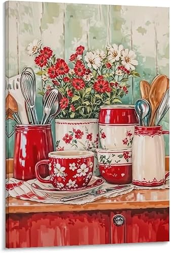 Arte De Pared De Cocina De Campo, Impresiones En Lienzo Enmarcado, Utensilios De Cocina Y Alimentos, Pintura Rústica De Granja, Cocina, Comedor,