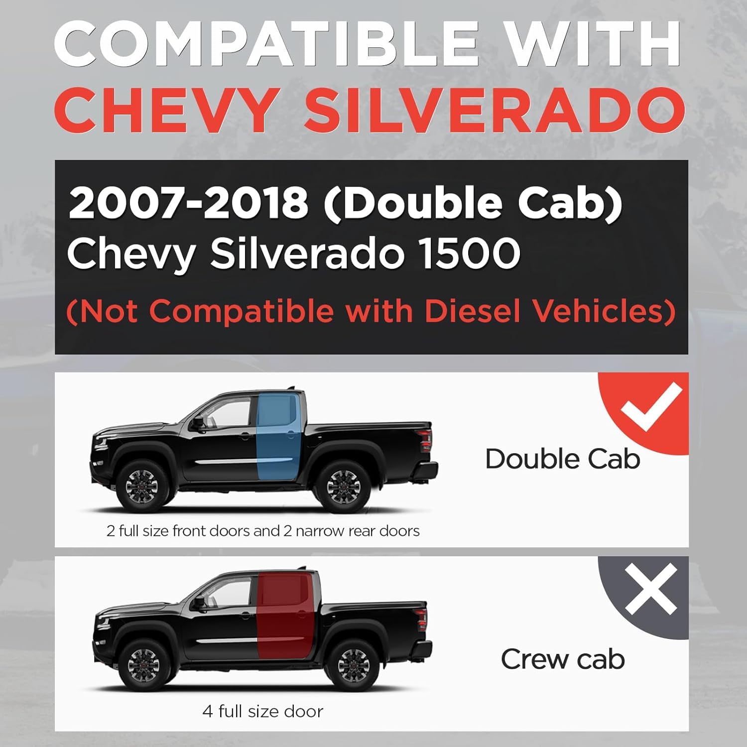 PZ Running Boards for 2007-2018 Chevy Silverado 1500 Double Cab, Black Aluminum Alloy Side Steps, Rails Nerf Bars Ridge Pattern (only for Gasoline)