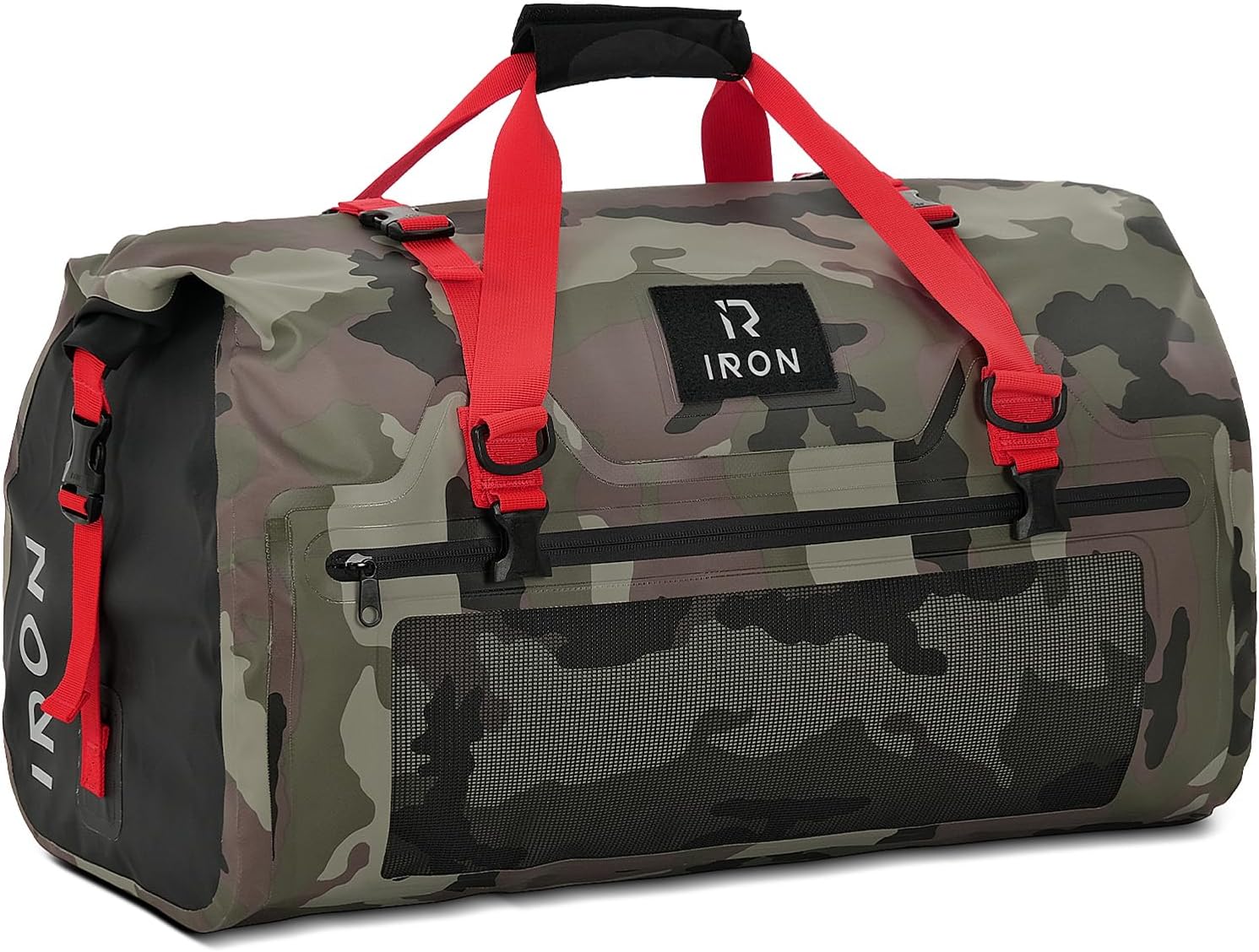 BORLENI Waterproof Motorcycle Dry Duffel Bag Luggage Tail Bag with Large Storage Space,Roll Top Closure, Shoulder Straps, Inner Pocket and Mesh Pocket for Motorcycling Travel Camping(Camouflage,30L)