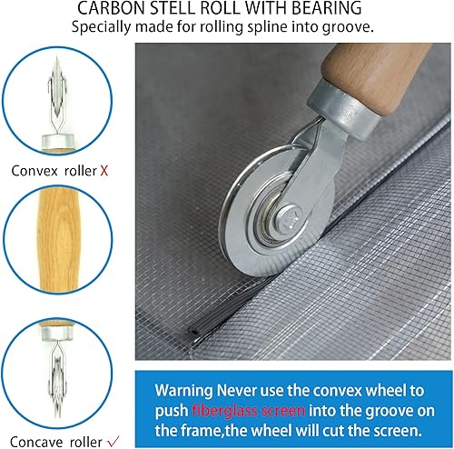 Miniatura 4 de Kit de reparación de pantalla herramienta de rodillo de pantalla con rodamiento, ranura de retención de pantalla (32 pies) y gancho de extracción de
