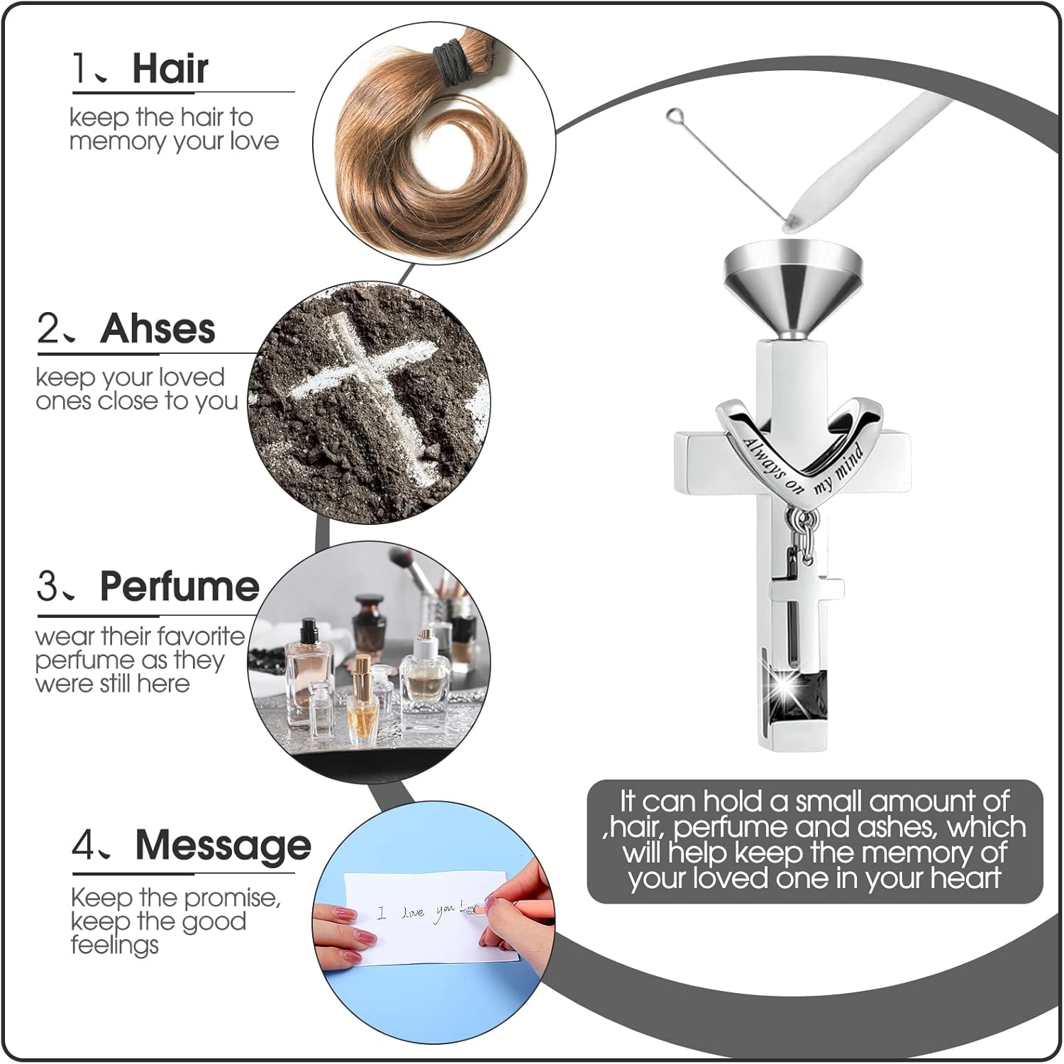 Fumete 6 Pcs Ashes Necklace Urn Jewelry for Human Ashes Memorial - Men & Women Pendant - Image 3