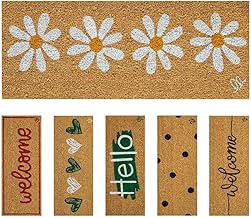 OLIVO.shop | Entry 10 Door Mat in Natural Coconut, Doormat for Stairs, Entrance Rug for Homes, Cute 27 x 70 cm, Various Designs (Daisy)