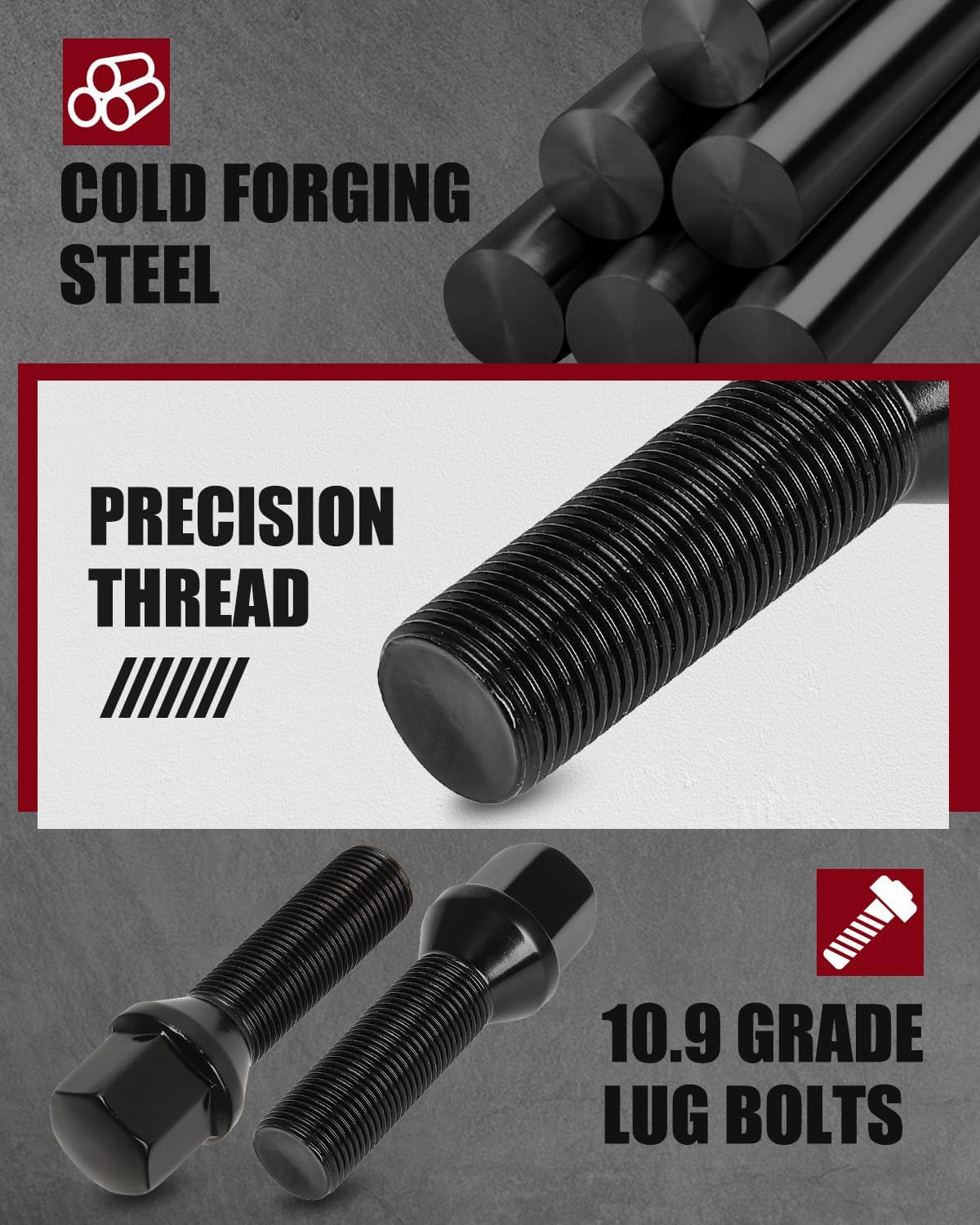 cciyu 20pcs 14x1.25 Extended Lug Bolts for I3 I8 M2 M4 F80 X2 X4 X6, 2,4 Series,40mm Shank Conical Seat Aftermarket ET Lug Studs for Mini Clubman Paceman Roadster