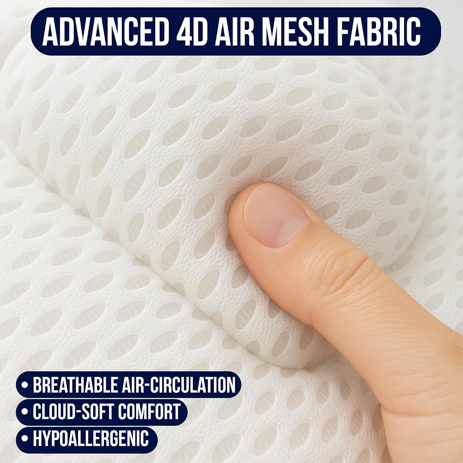 Luxury Bath Pillow for Tub – 4D Air Mesh Cushions with Non-Slip Suction Cups – Extra Soft Bathtub Headrest for Head, Neck & Back Support – Machine Washable Spa Bath Accessories Gift – White
