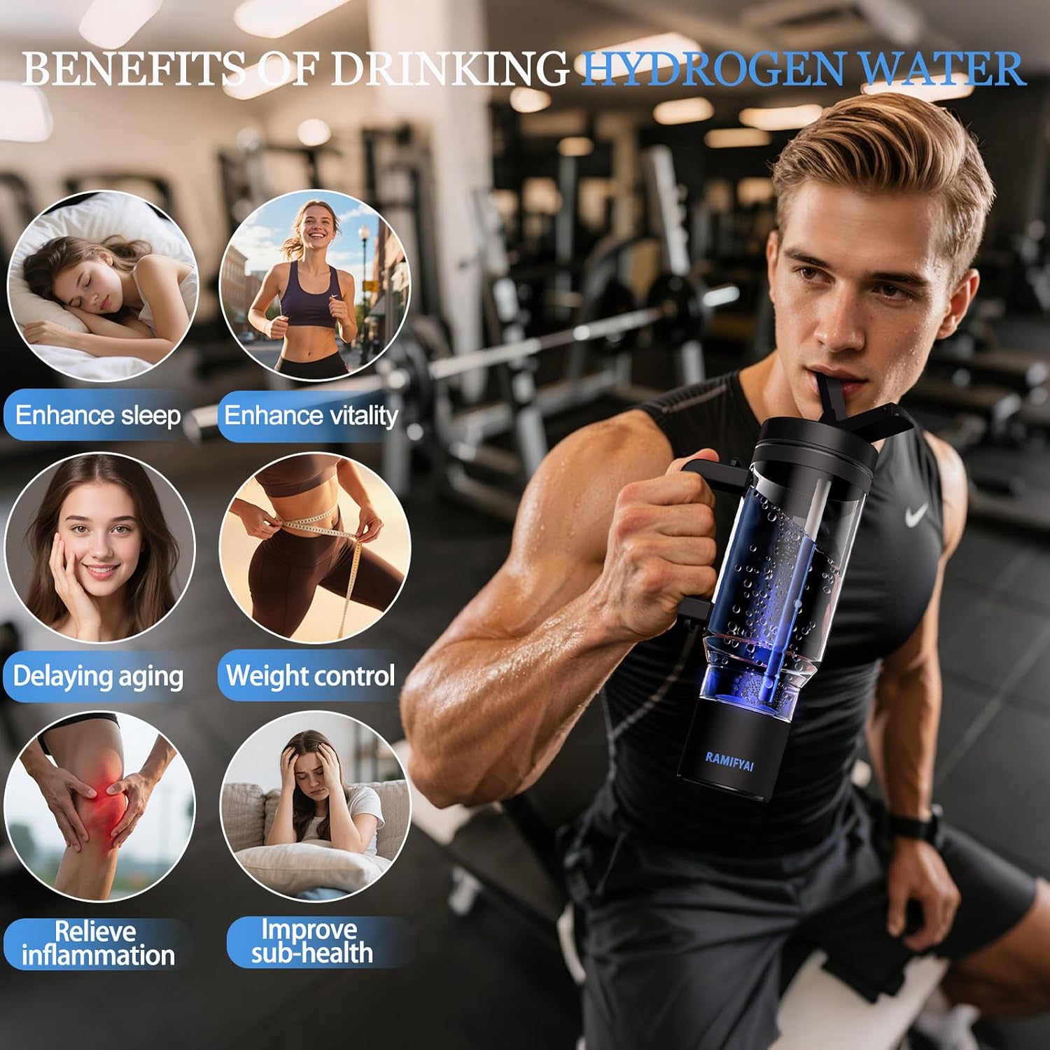 2025 New Upgrade Hydrogen Water Bottle with Braces SPE&PEM Technican 1000ML for Hydrogen Water Generator