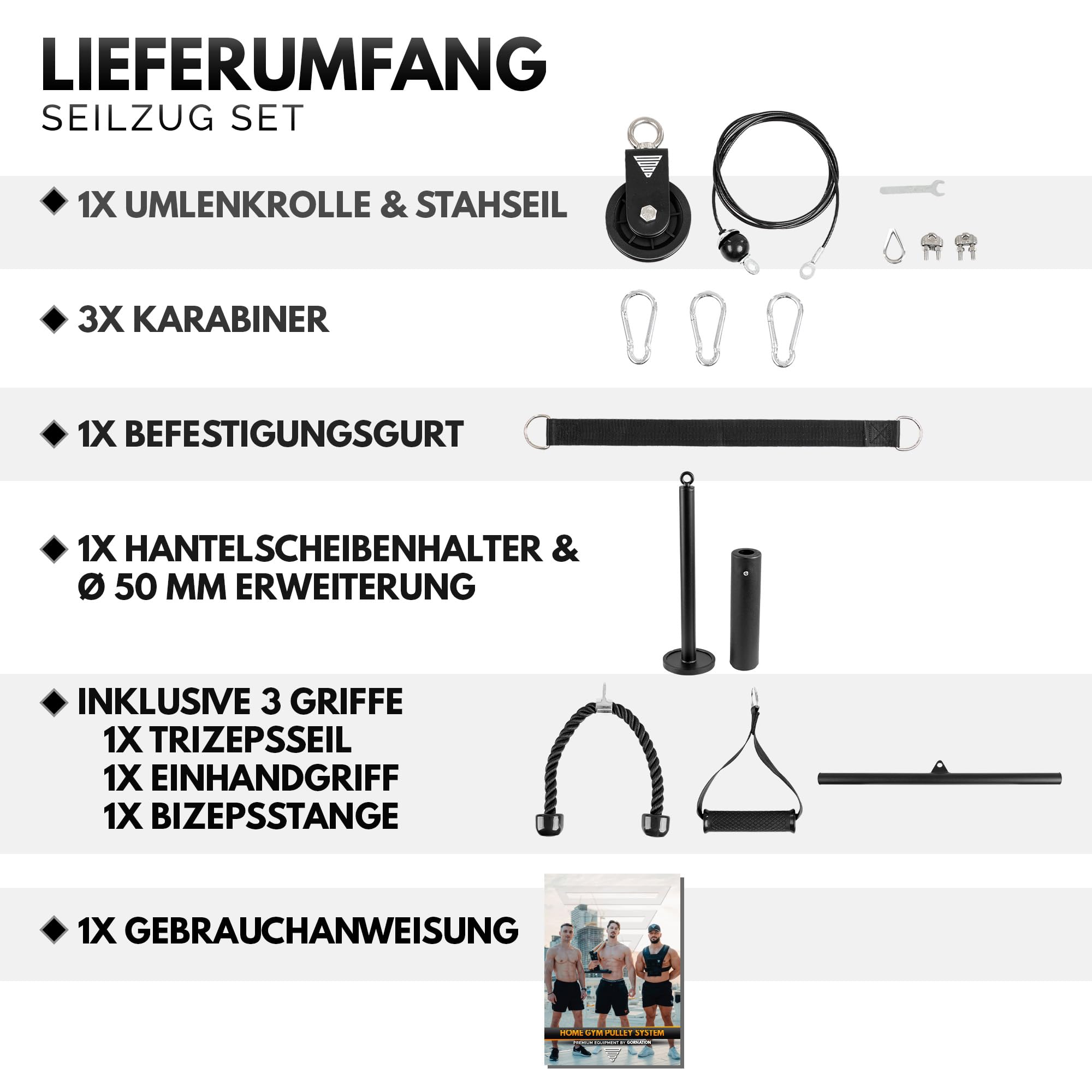 GORNATION Gewicht Seilzug für Home Gym, Kabelzug, Trainingsgerät für Pull Down, Rücken, Bizeps Curl, Trizeps, Krafttraining Equipment für Home Gym Workout