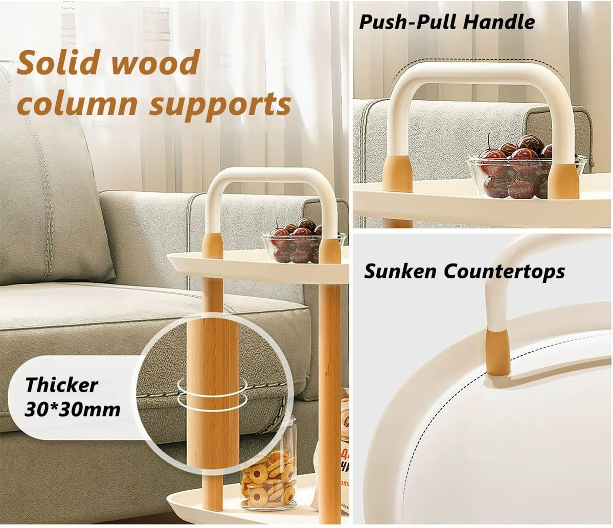 LEIYTFE Side Table Mobile Storage Carts Utility Carts Organizer Shelves for Bedside,2 Tier Rolling Carts with Wheels and Handle,Kitchen Storage Cart Dining Serving Cart (Color : Black, Size : C)