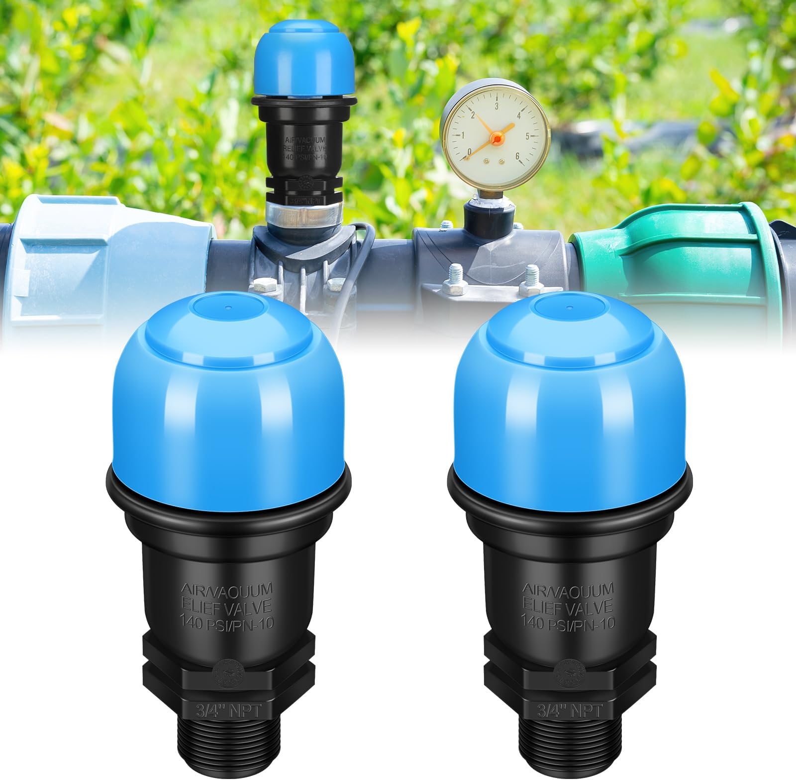 2 Pack Air Release Valve 3/4 Inch Air and Vacuum Release Male Thread Air Relief Air Bleeder Valve Vent Irrigation Water Saving System for Agricultural Drip Systems
