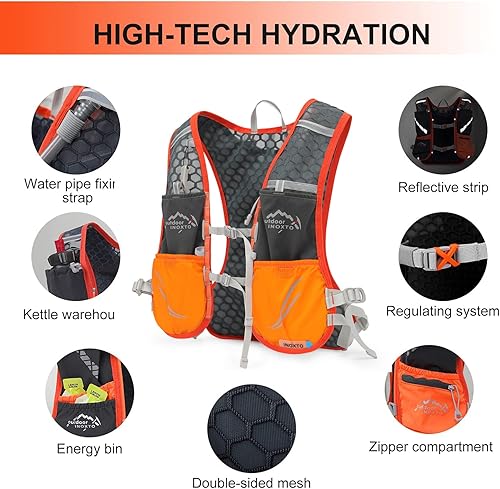 Miniatura 10 de INOXTO Chaleco de hidratación, mochila ligera para correr en el agua, con bolsa de agua de 1.5 L, mochila para senderismo, senderismo, correr,