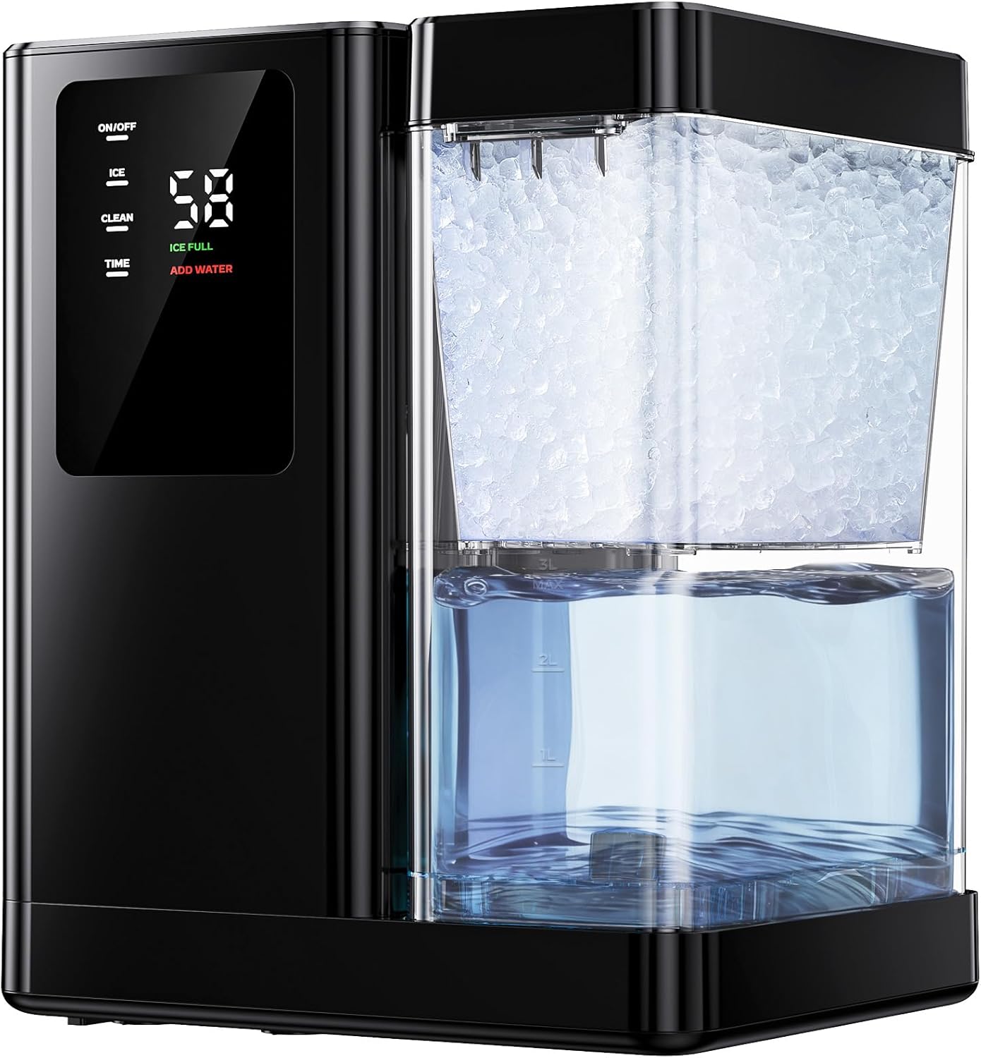 Silonn Nugget Ice Maker Countertop with 3L Detachable Water Tank, 40 lbs/24H Soft Chewable Ice, Self Cleaning Ice Machine with Timer Function, Pebble Ice Maker for Kitchen, Party and Office