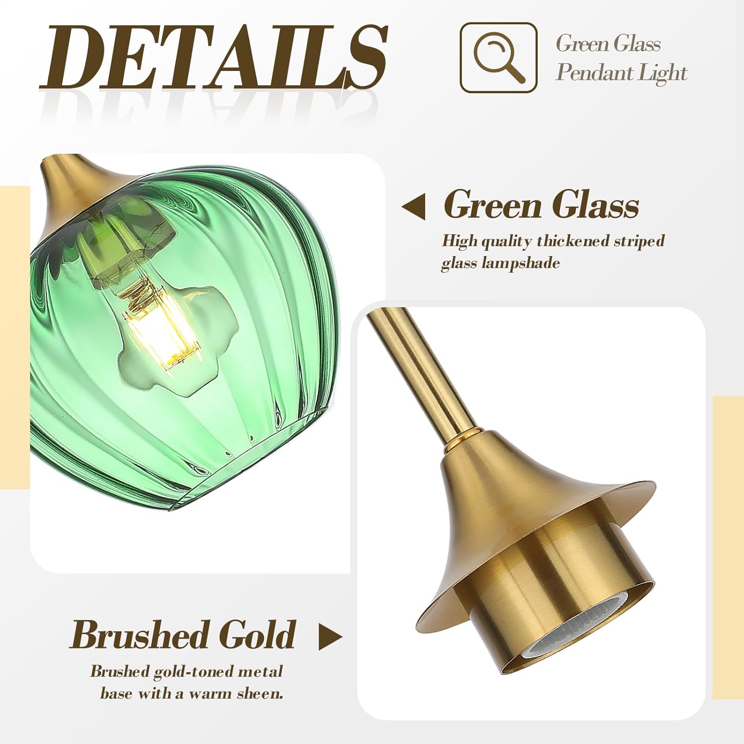 Green Glass Pendant Light, 7 Inch Modern Gold Pendant Lighting Vintage Ceiling Fixtures Mini Hanging Lamp for Kitchen Island Dining Room Restaurant Sink Foyer Entryway