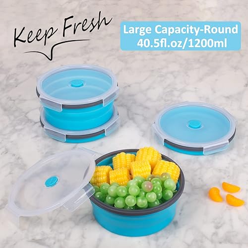 Miniatura 2 de Contenedores plegables de almacenamiento de alimentos con tapa hermética y ventilación, 40.5 oz, juego de 4 contenedores de silicona plegables
