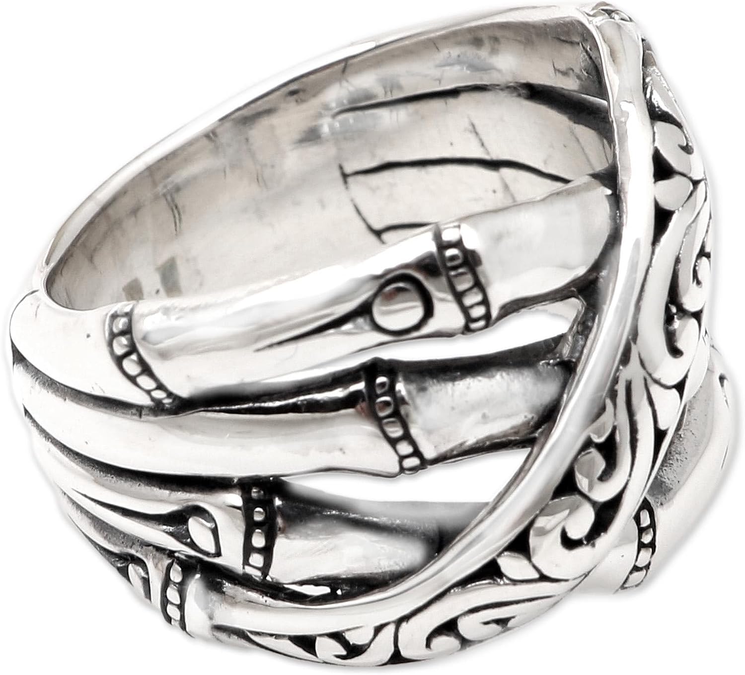 NOVICA Artisan Handmade .925 Sterling Silver Band Ring Bambooinspired Indonesia Nature 'Traditional Bamboo'