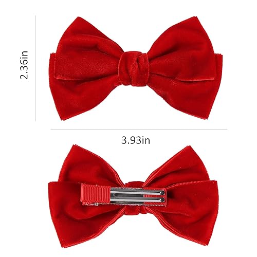 Miniatura 7 de Lazos de terciopelo rojo para el cabello, pinzas de cocodrilo, horquillas para el pelo de 4 pulgadas para niñas, regalo de Navidad, San Valentín,