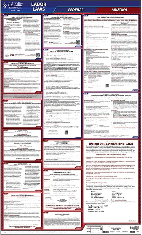 2026 Arizona and Federal Labor Law Poster (English, AZ State) - OSHA Compliant All-In-One Laminated Poster, J. J. Keller & Associates, Inc.
