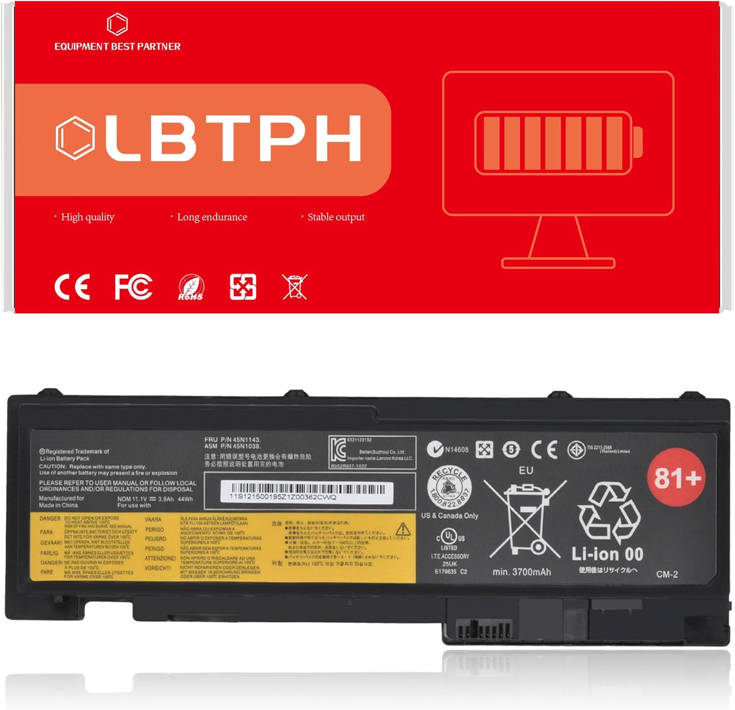 81+ Battery for Lenovo ThinkPad T420i T420s T430s 42T4844 42T4845 42T4846 42T4847 45N1036 45N1037 0A36287 0A36309 11.1V 44Wh