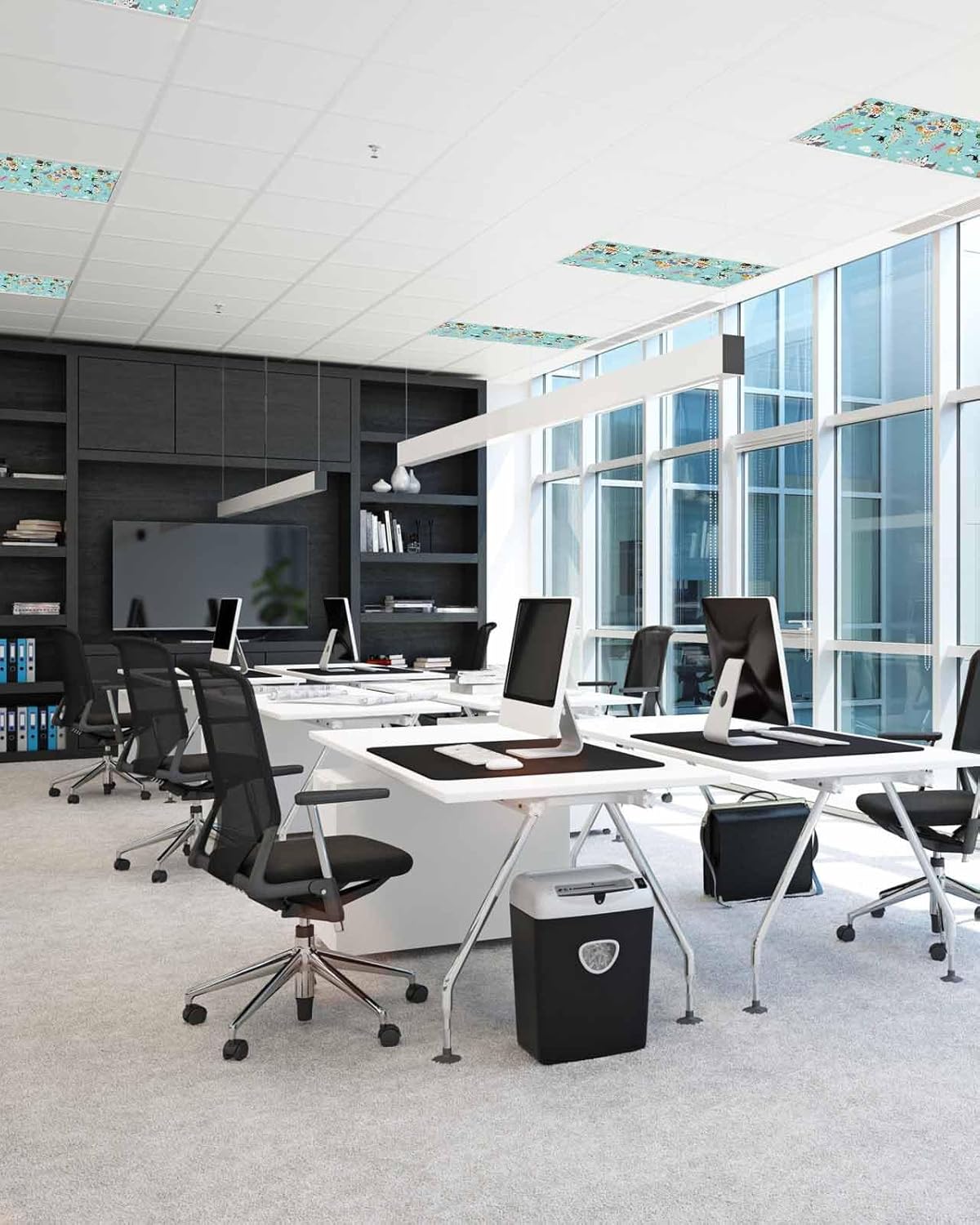 Turquoise Ocean Fluorescent Light Covers for Ceiling Lights 4x2 feet,4 Pack Magnetic Light Filters for Classroom,Funny Cute Animals Clouds Cartoon Fluorescent Lamp Shade Panel for Office School Drop